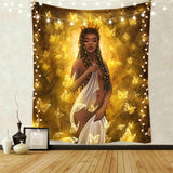 @BuyMartianHome | It's A VIBE | Unapologetically Her Boho Curly Haired Queen Goddess In Shades | Cosmic Themes | Tapestry for Your Favorite Wall