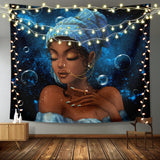 @BuyMartianHome | It's A VIBE | Unapologetically Her Boho Curly Haired Queen Goddess In Shades | Cosmic Themes | Tapestry for Your Favorite Wall