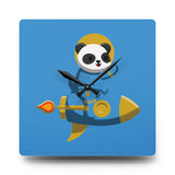 Rocket Panda Wall Clock – Carolina Gold Edition | Square 10.75" Acrylic Timepiece for Galactic Spaces
