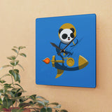 Rocket Panda Wall Clock – Carolina Gold Edition | Square 10.75" Acrylic Timepiece for Galactic Spaces