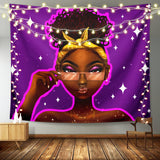 @BuyMartianHome | It's A VIBE | Unapologetically Her Boho Curly Haired Queen Goddess In Shades | Cosmic Themes | Tapestry for Your Favorite Wall