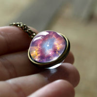 Your Fave Travel Merch |Double-Sided Galaxy Necklace | Universe Nebula Planet Jewelry | Handmade Glass Statement Pendant