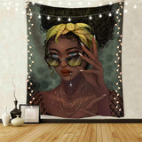 @BuyMartianHome | It's A VIBE | Unapologetically Her Boho Curly Haired Queen Goddess In Shades | Cosmic Themes | Tapestry for Your Favorite Wall