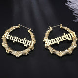 Bamboo Style Custom Hoop Earrings | Stainless Steel 18K Gold, Rose Gold Plated | Snap Post Closure | Personalize | Gift For Women