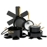 @BuyMartianHome | 12-Piece Nonstick Cookware Set – Black and Gold Pots, Pans & Protectors for Modern Kitchens