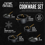 @BuyMartianHome | 12-Piece Nonstick Cookware Set – Black and Gold Pots, Pans & Protectors for Modern Kitchens