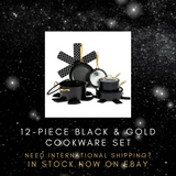 @BuyMartianHome | 12-Piece Nonstick Cookware Set – Black and Gold Pots, Pans & Protectors for Modern Kitchens