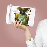 Buy Martian Merch ™ | "Femininity Is A Balance ..." White Vegan Leather Clutch Bag (Dorada + Azul)