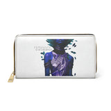 Buy Martian Merch ™ | "Femininity Is A Balance... " White Vegan Leather Zipper Wallet (Dorada + Azul)