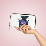 Buy Martian Merch ™ | "Femininity Is A Balance... " White Vegan Leather Zipper Wallet (Dorada + Azul)