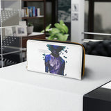 Buy Martian Merch ™ | "Femininity Is A Balance... " White Vegan Leather Zipper Wallet (Dorada + Azul)