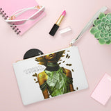 Buy Martian Merch ™ | "Femininity Is A Balance ..." White Vegan Leather Clutch Bag (Dorada + Azul)