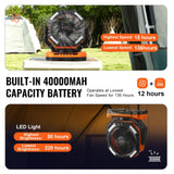 Portable Fan Rechargeable 13 Inch, Battery Powered Fan With LED Lantern, 4 Speeds Adjustable