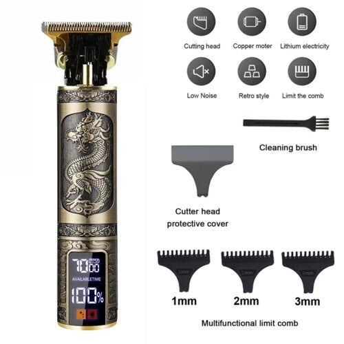 @BuyMartianTravel | Professional Cordless Hair Clipper Everyday / Travel Set for Men – Retro Metal Body, Precision Blades & LED Display