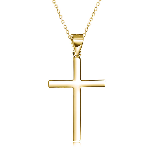 @BuyMartianJewelry | M633™ God First Unisex Small Gold Plated 925 Sterling Silver Cross Pendant Necklace | Hypoallergenic | Great Gift for Women and Kids