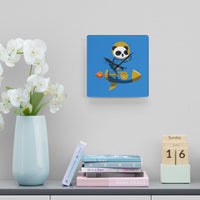 Rocket Panda Wall Clock – Carolina Gold Edition | Square 10.75" Acrylic Timepiece for Galactic Spaces