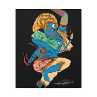 Indigenous Blue – 20x24 Afrofuturistic Warrior Matte Canvas Wall Art | CIQ Designs x Buy Martian Merch™ | FSC Wood Frame | Bold Cultural Statement