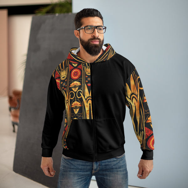 Buy Martian Merch™ | IronEagle 47 African Art Deco Unisex Zip Hoodie | Sun of Mars (Red, Gold, Black)