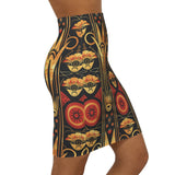 Buy Martian Merch™ | IronEagle 47 African Art Deco Women's Mid-Waist Pencil Skirt | Sun of Mars (Red, Gold, Black)