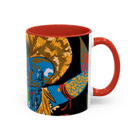 Indigenous Blue Accent Mug – Ceramic Coffee Cup with Colored Handle | CIQ Designs x Buy Martian Merch™ | Cultural Art, Dishwasher & Microwave Safe