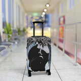 Luggage with a black and white design in an indoor setting