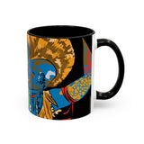Indigenous Blue Accent Mug – Ceramic Coffee Cup with Colored Handle | CIQ Designs x Buy Martian Merch™ | Cultural Art, Dishwasher & Microwave Safe