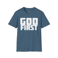 Your Fave Travel Tee | Buy Martian Merch™ | M633™ God First Unisex Softstyle T-Shirt | (FFFFFF Version | Various Colors)