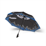 Umbrella with black and blue design on a white background
