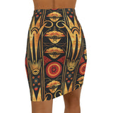 Buy Martian Merch™ | IronEagle 47 African Art Deco Women's Mid-Waist Pencil Skirt | Sun of Mars (Red, Gold, Black)