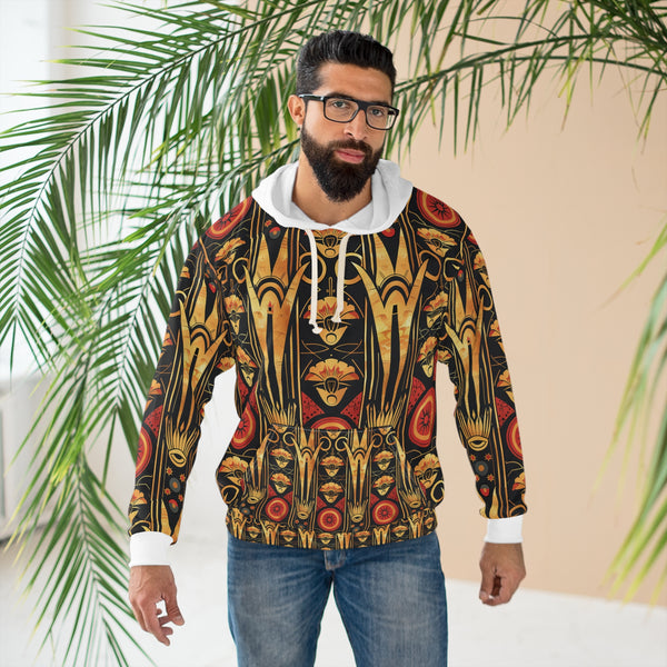 Buy Martian Merch™ | IronEagle 47 African Art Deco Unisex Pullover Hoodie | Sun of Mars (Red, Gold, Black)