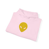🛸 Gold Abstract MARTIAN™ Embroidered Hoodie – Unisex Pullover | Alien Face Design | Buy Martian Merch™ Cotton Hoodie (Multiple Colors)