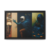 Framed artwork with an astronaut reaching out to a draped figure, on a white background