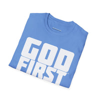 Your Fave Travel Tee | Buy Martian Merch™ | M633™ God First Unisex Softstyle T-Shirt | (FFFFFF Version | Various Colors)