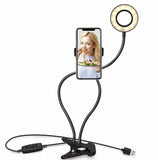 Clamp-On LED Ring Light with Phone Holder, 3 Color Modes, 10 Brightness Levels, USB Powered Desk Light for Video Calls, Makeup, Streaming, and Content Creation