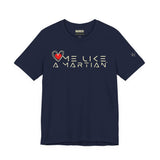 Black t-shirt with a logo on the chest against a white background