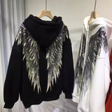 @BuyMartian | JATQ Oversized Angel Wing Zip Hoodie Jacket for Women – Retro Streetwear Hooded Sweatshirt in Black or White