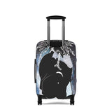 Suitcase with a black silhouette design on a white background