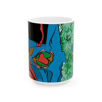 Indigenous Blue Ceramic Mug – 11oz or 15oz | Afrofuturistic Art Coffee Cup by CIQ Designs x Buy Martian Merch™ | Microwave + Dishwasher Safe