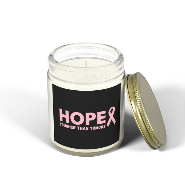 Inspirational Hope Candle – “Tougher Than Tumors” Breast Cancer Gift for Her | 4oz or 9oz Coconut Apricot Wax | Clear or Amber Glass Jar