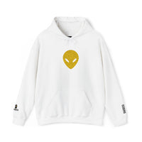🛸 Gold Abstract MARTIAN™ Embroidered Hoodie – Unisex Pullover | Alien Face Design | Buy Martian Merch™ Cotton Hoodie (Multiple Colors)
