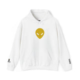 🛸 Gold Abstract MARTIAN™ Embroidered Hoodie – Unisex Pullover | Alien Face Design | Buy Martian Merch™ Cotton Hoodie (Multiple Colors)