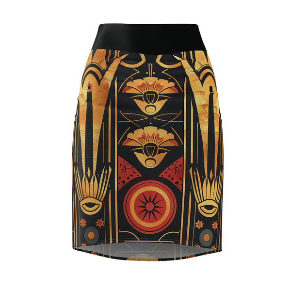 Buy Martian Merch™ | IronEagle 47 African Art Deco Women's Pencil Skirt | Sun of Mars (Red, Gold, Black)