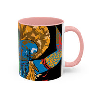 Indigenous Blue Accent Mug – Ceramic Coffee Cup with Colored Handle | CIQ Designs x Buy Martian Merch™ | Cultural Art, Dishwasher & Microwave Safe