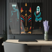 Rein in Ray-Bans – The Ascension Trilogy (3-Piece Water-Resistant Acrylic Wall Art Set, 12"x36" Each) | Kitsune Evolution Series | Curvy Cosmic Feminine Energy | International Shipping Available (Installation Screws Included)