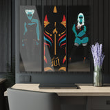 Rein in Ray-Bans – The Ascension Trilogy (3-Piece Water-Resistant Acrylic Wall Art Set, 12"x36" Each) | Kitsune Evolution Series | Curvy Cosmic Feminine Energy | International Shipping Available (Installation Screws Included)