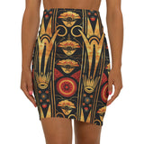 Buy Martian Merch™ | IronEagle 47 African Art Deco Women's Mid-Waist Pencil Skirt | Sun of Mars (Red, Gold, Black)