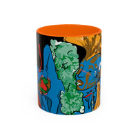 Indigenous Blue Accent Mug – Ceramic Coffee Cup with Colored Handle | CIQ Designs x Buy Martian Merch™ | Cultural Art, Dishwasher & Microwave Safe