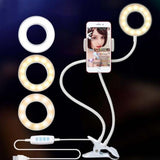 Clamp-On LED Ring Light with Phone Holder, 3 Color Modes, 10 Brightness Levels, USB Powered Desk Light for Video Calls, Makeup, Streaming, and Content Creation