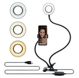 Clamp-On LED Ring Light with Phone Holder, 3 Color Modes, 10 Brightness Levels, USB Powered Desk Light for Video Calls, Makeup, Streaming, and Content Creation