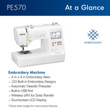 Brother PE570 Embroidery Machine – Best Wireless Embroidery Machine with 135 Built-In Designs & Artspira App